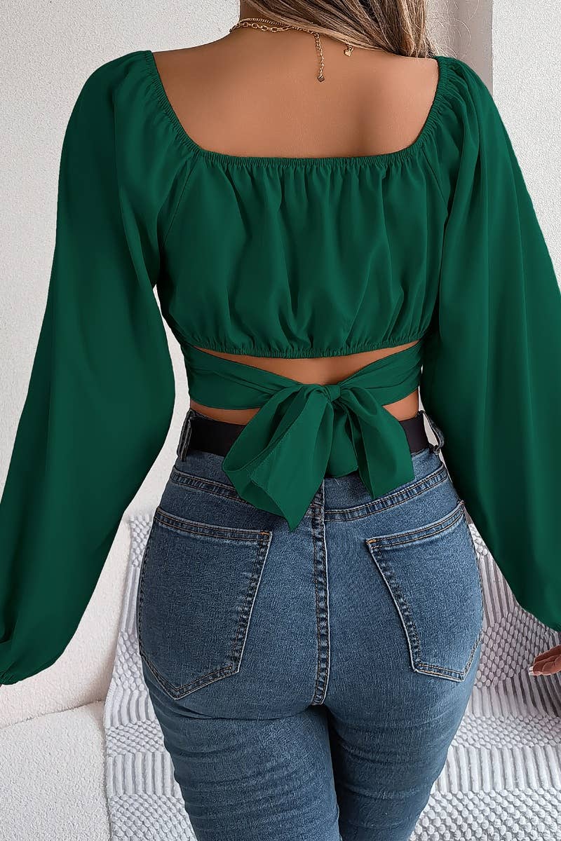 CWTBLL0940_SUMMER LANTERN SLEEVE CHIFFON WAIST CROP TOP