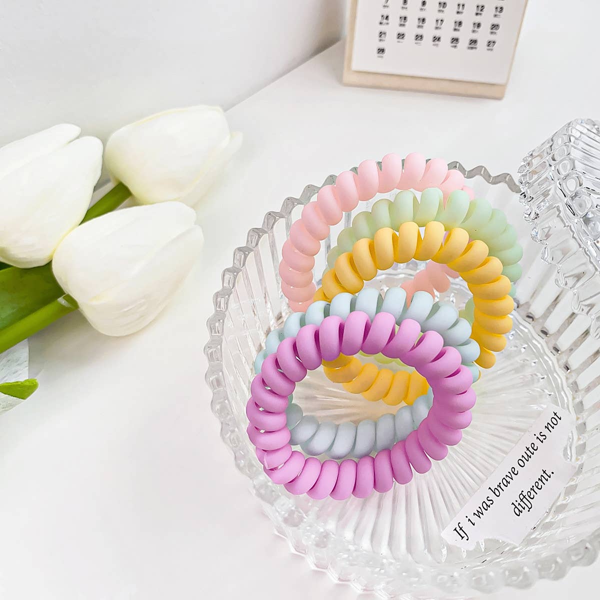 SYMPHONY CREAM TELEPHONE WIRE HAIR TIES 5-PACK_CWAHA1095