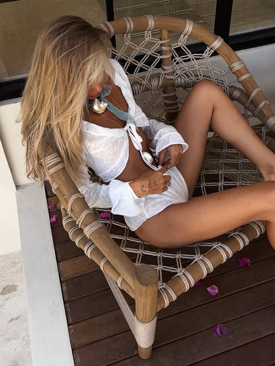 Cardigan lace-up shorts long-sleeved suit