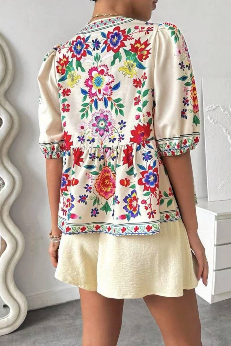 CWSTB2003_FLORAL TIE-FRONT KIMONO TOP & SHORTS SET