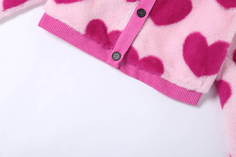 COLOR CONTRAST FASHION LOVE LAPEL PLUSH COAT