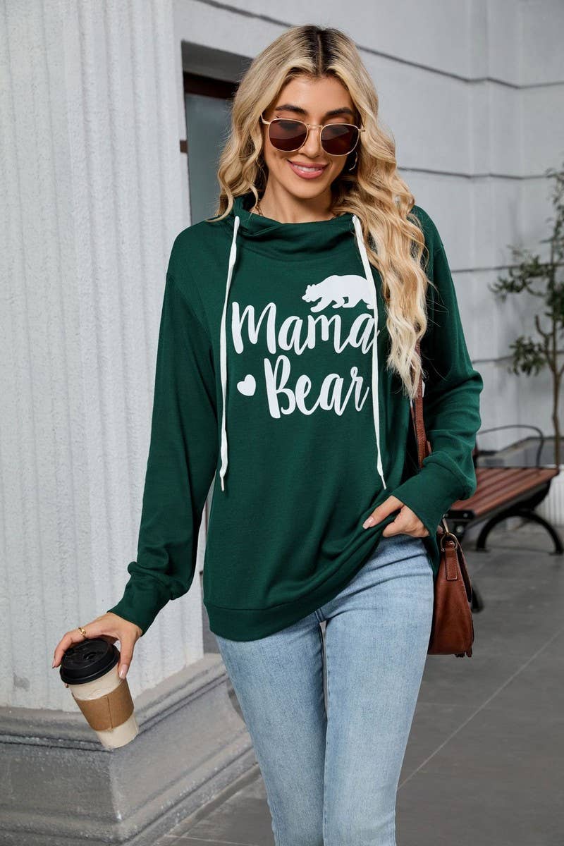 CWOHOL00662_BEAR PRINT HOODED DRAWSTRING SWEATSHIRT