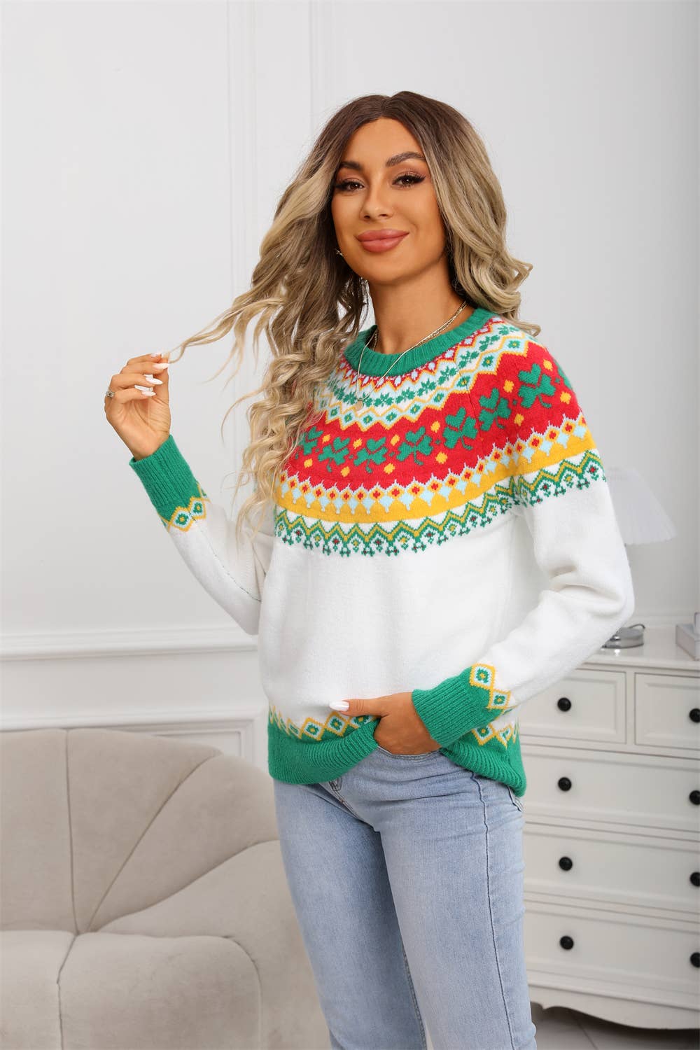 Christmas jacquard round-neck pullover sweater