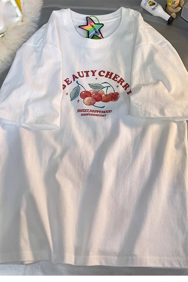 CWTTS0966_CHERRY PRINT CASUAL T SHIRT