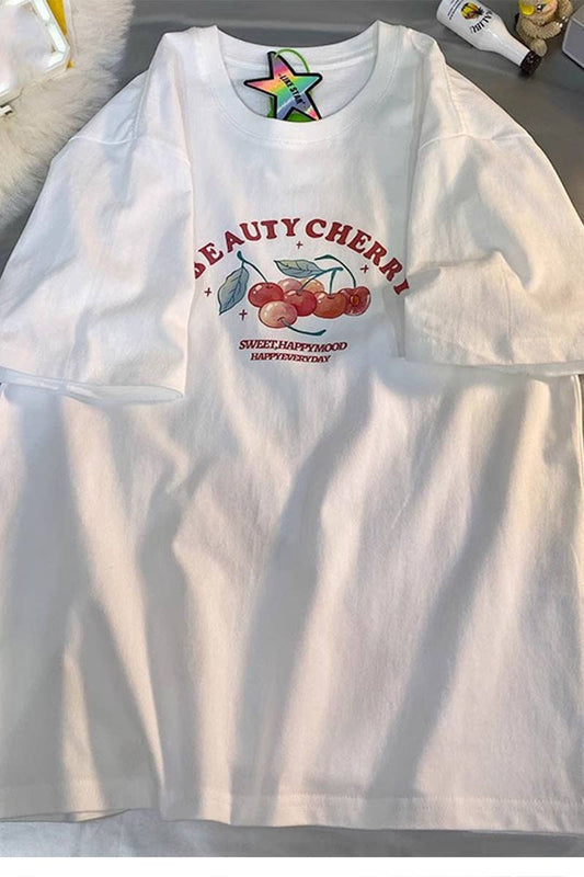 CWTTS0966_CHERRY PRINT CASUAL T SHIRT