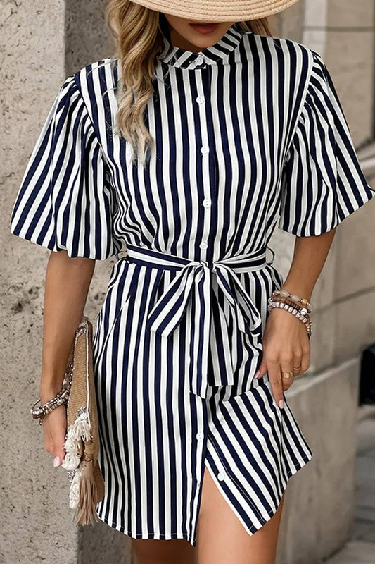 CWTDSS0012_Button Down Short Sleeve Striped Dress
