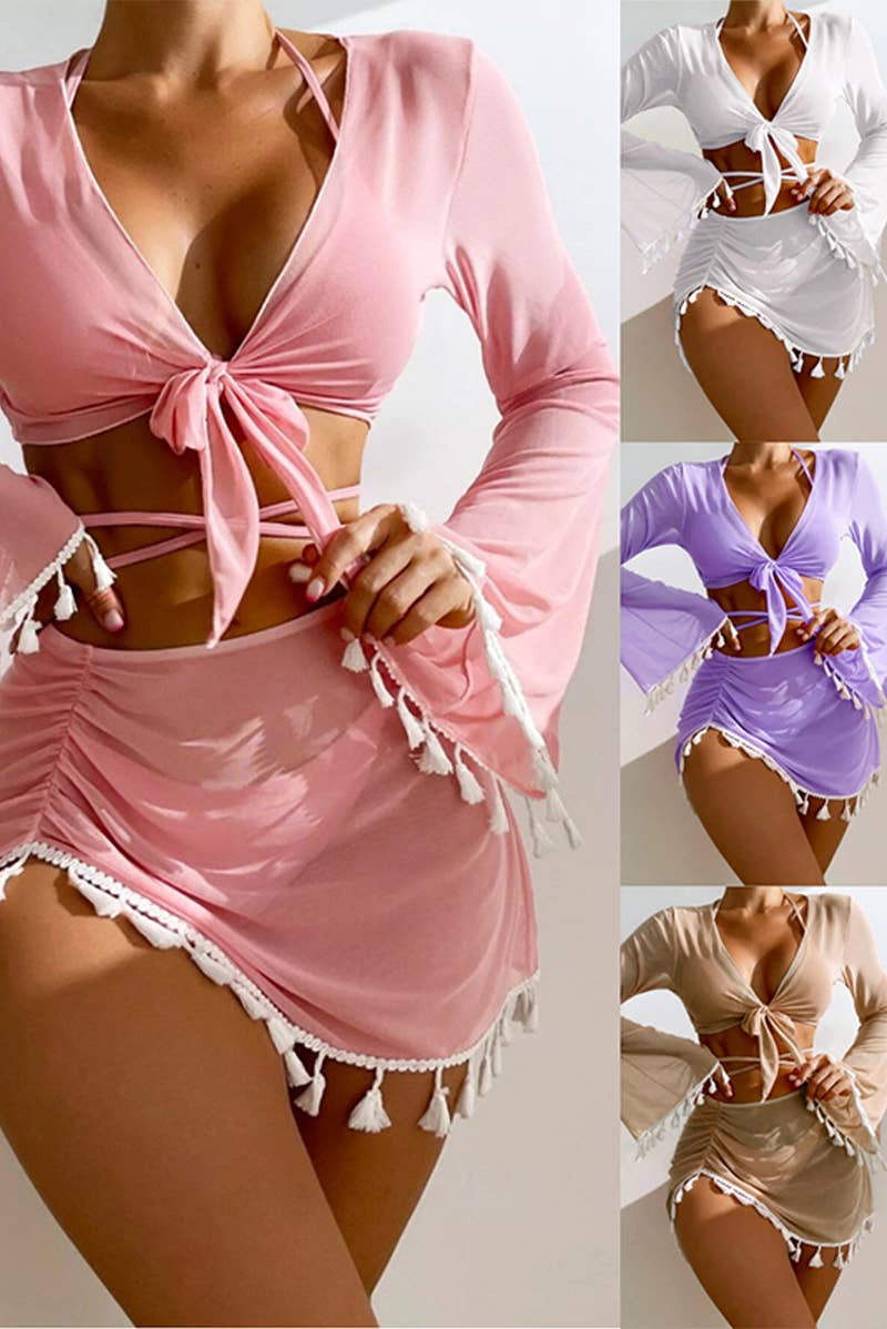 CWMW0740_FRINGE COVER-UP MESH MINISKIRT SWIMSUIT