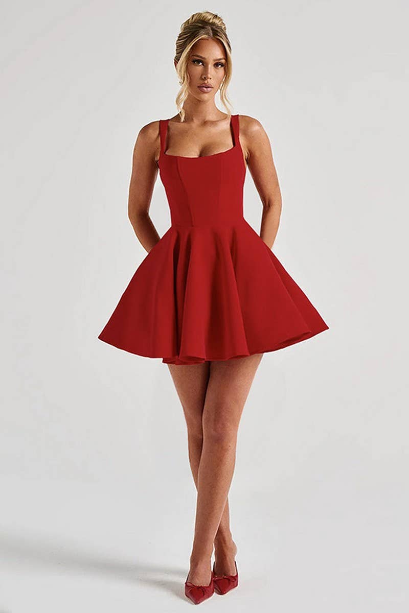 CWDSD7662_SQUARE NECK BOW TIE BACKLESS MINI DRESS