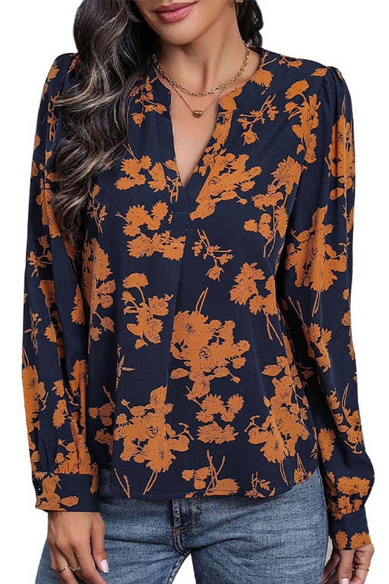 CWTSTL1320_V-NECK LONG-SLEEVED PULLOVER PRINTED SHIRT