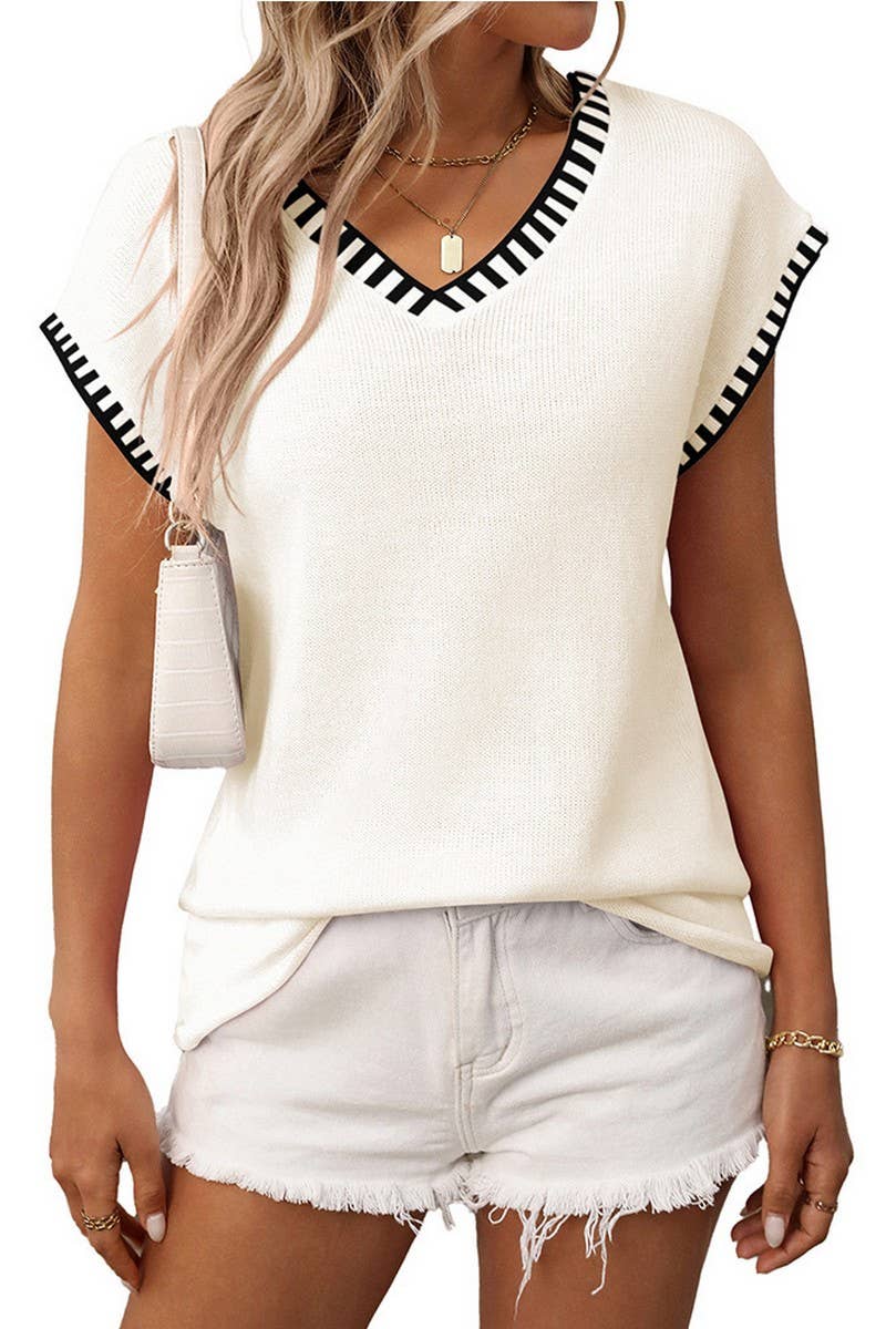 CWTBLS1818_THIN V-NECK SLEEVELESS KNITTED PULLOVER TOP