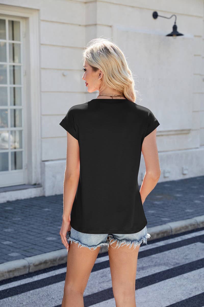 CWTBLS1739_ROUND NECK LOOSE SHORT SLEEVE T-SHIRT TOP