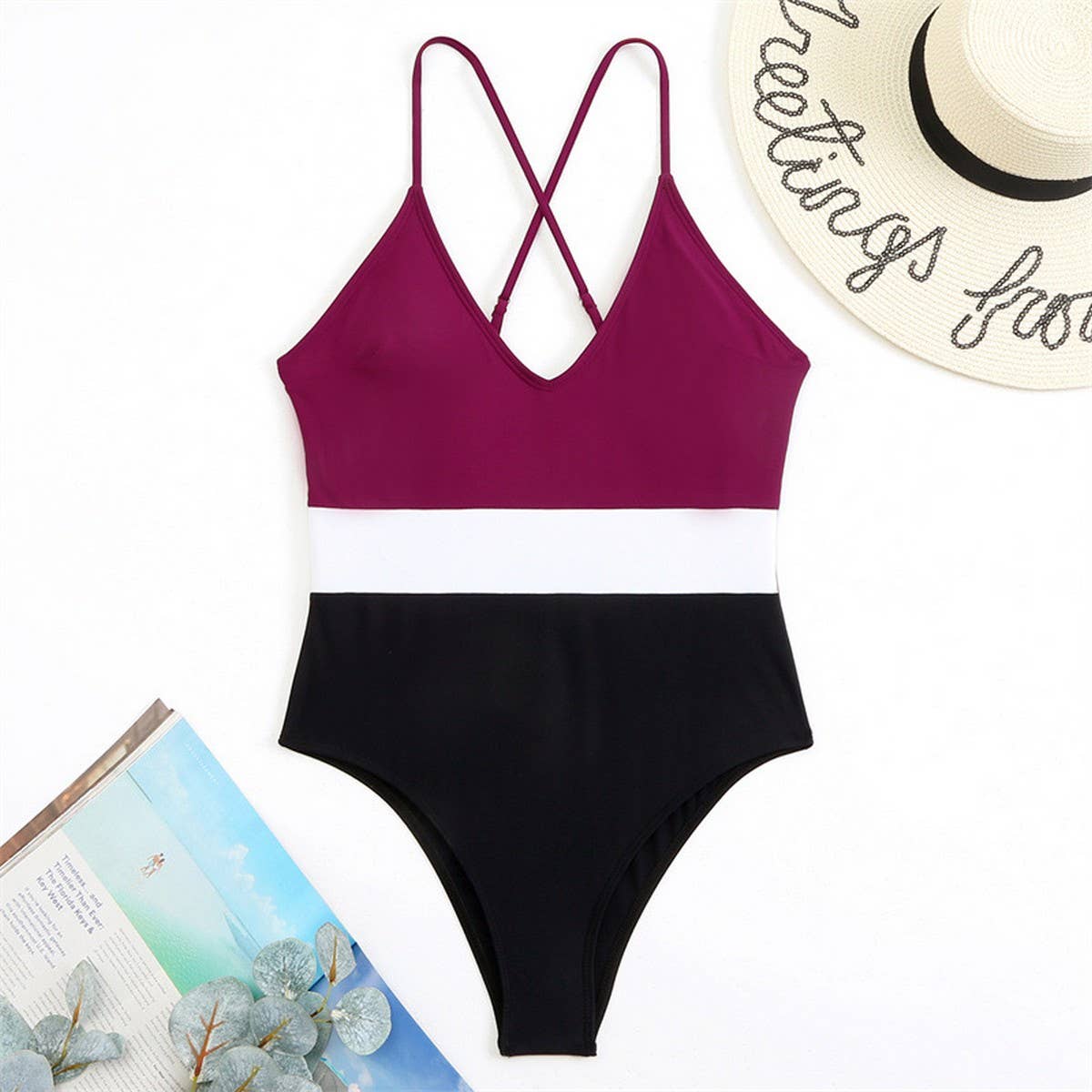 SEXY COLOR-BLOCK QUICK-DRYING ONE-PIECE SWIMSUIT