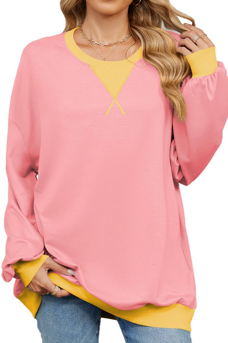 CWTBLL01311_CREW NECK COLORBLOCK LONG SLEEVE SWEATSHIRT