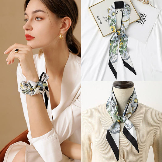 Floral Twilly Scarf for Hair & Bag, Satin Silk