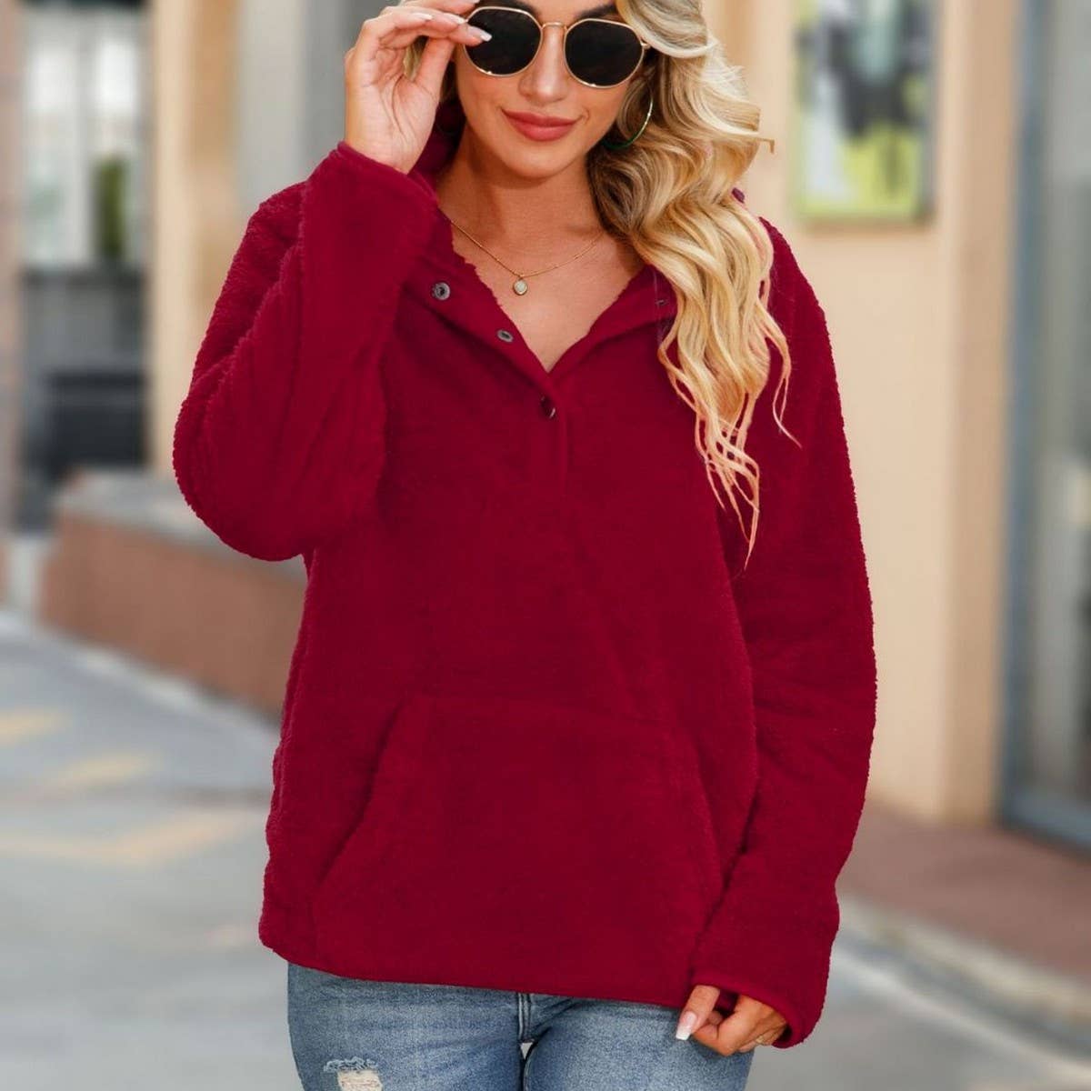 Crew-neck long-sleeved pullover fleece hoodie