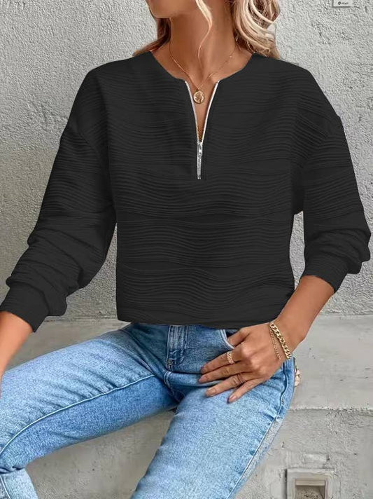 Casual semi-zipper textured sportswear top