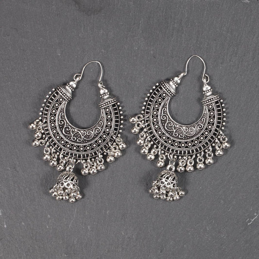 RETRO CRESCENT SHAPE EXAGGERATED BELL EARRINGS_CWAJE2239