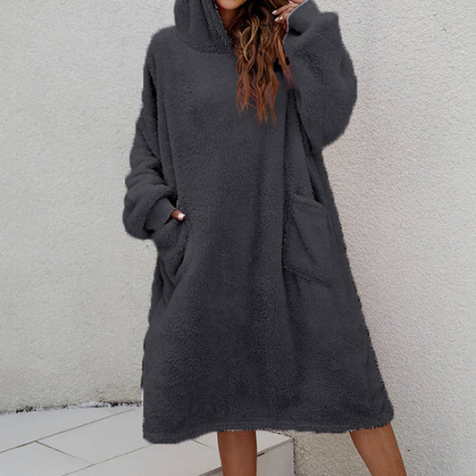 COMFORTABLE REVERSIBLE FLEECE HOODED LOUNGEWEAR