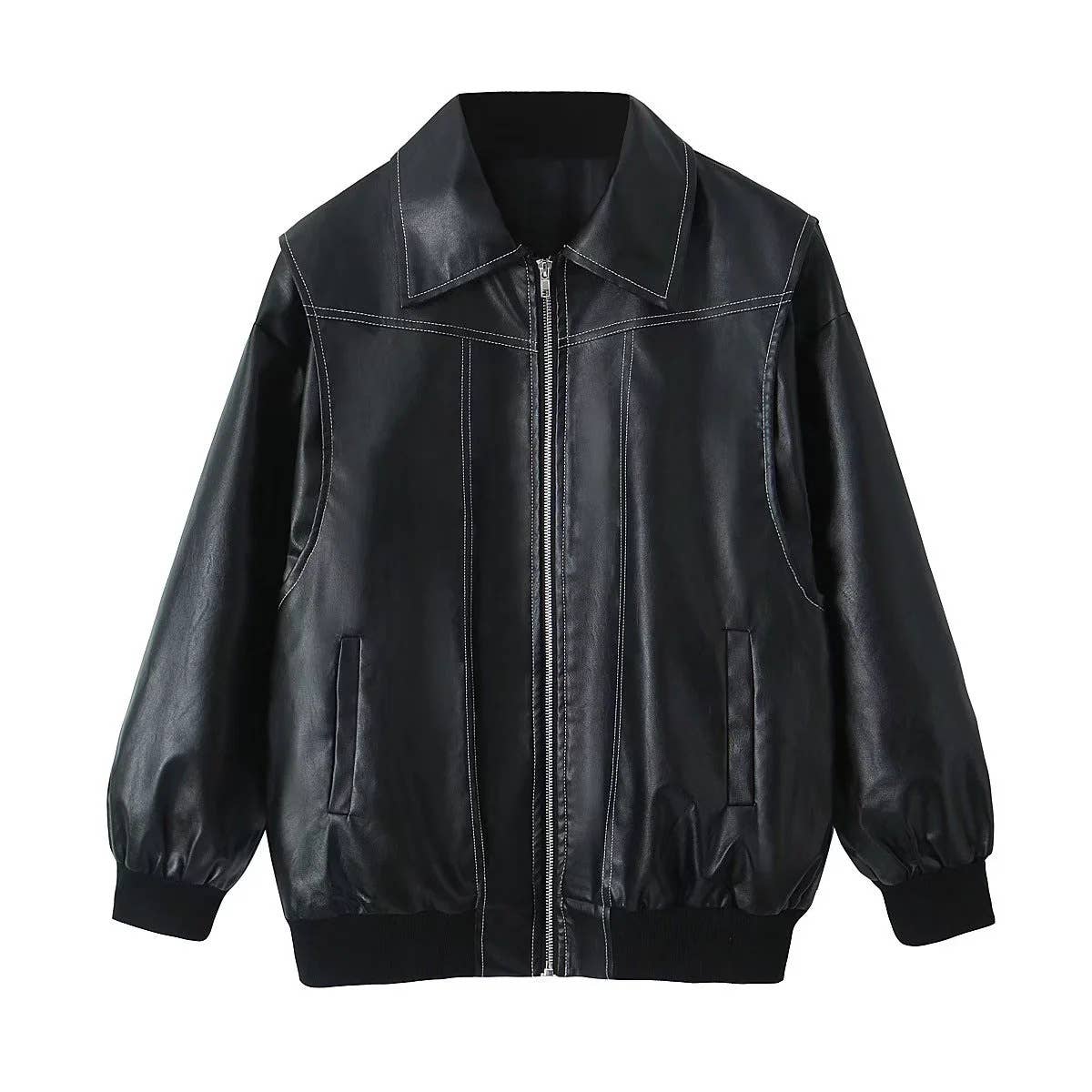 Fashionable and versatile solid-color PU jacket