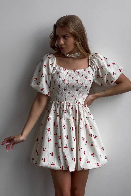 CWDSD8561_PRINTED SHORT WAIST-CINCHING MINI DRESS