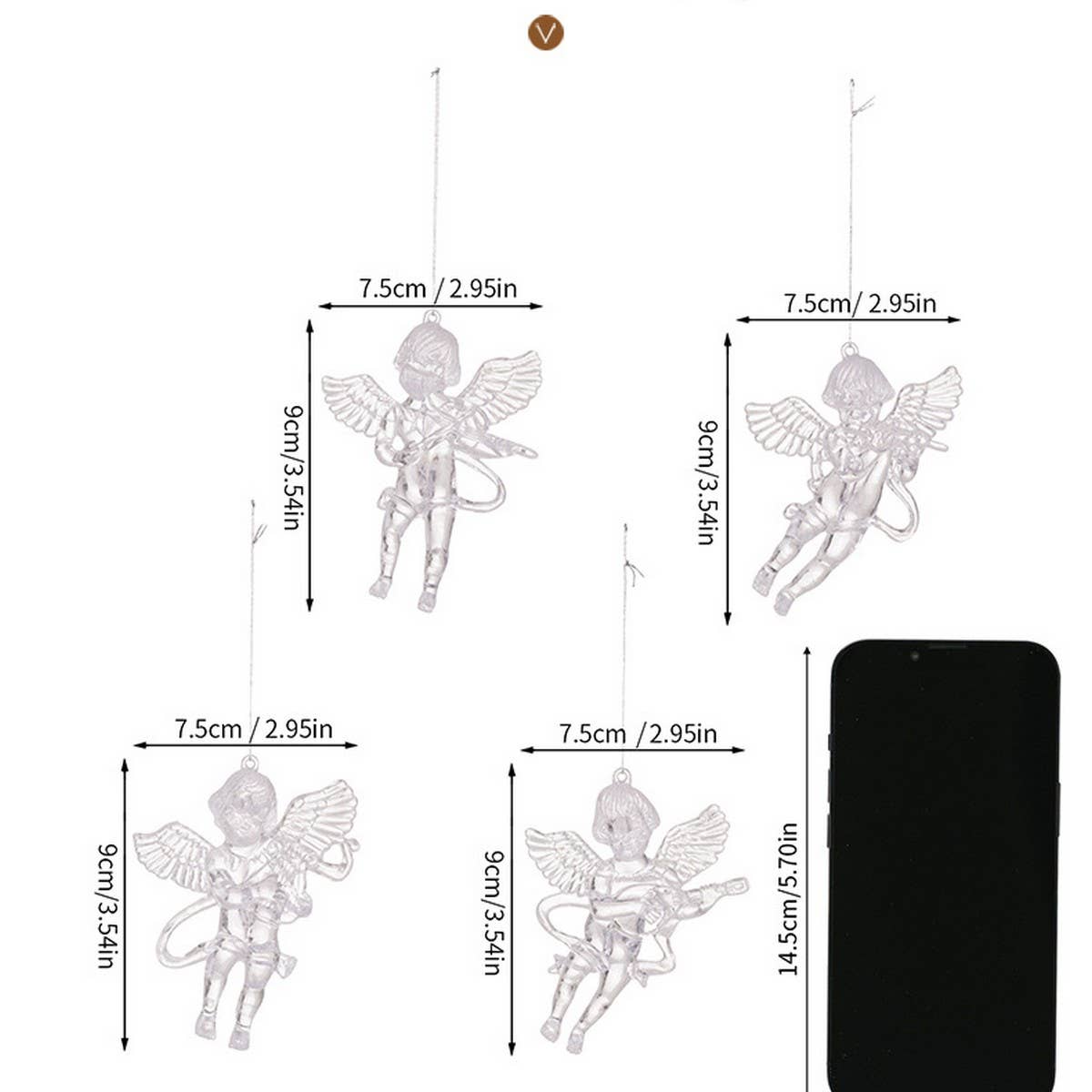CWMM10185_4PCS CLEAR ACRYLIC ANGEL AND ICICLE XMAS ORNAMENTS