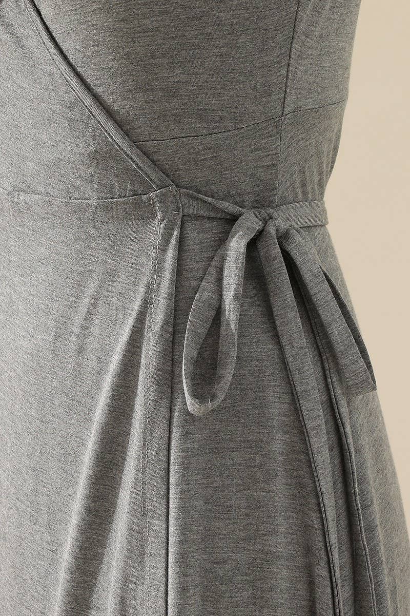 CWDSD10372_V NECK CASUALSHORT SLEEVE WRAP DRESSES