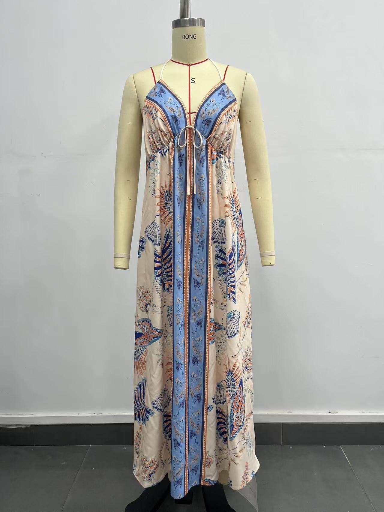 Bohemian positioning print fringe maxi dress