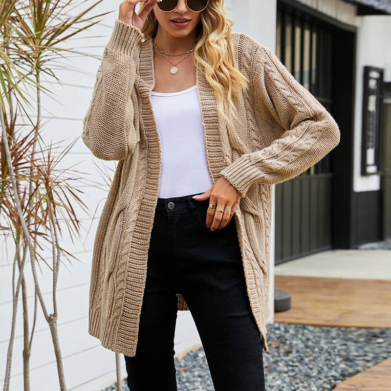 CWOCAL361 Casual Cable Open Front Cardigan Sweater
