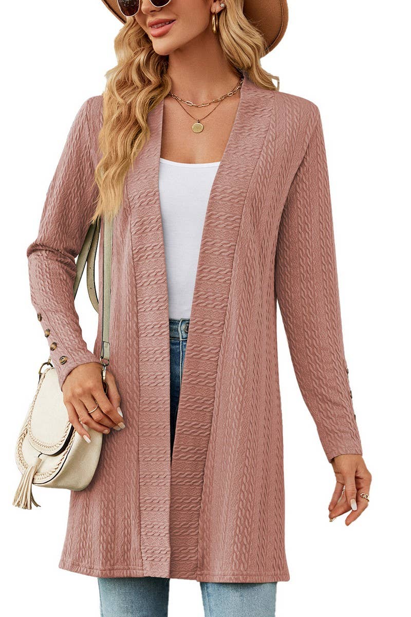 CWOCAL1937_SOLID COLOR BUTTON LONG SLEEVE CARDIGAN COATS