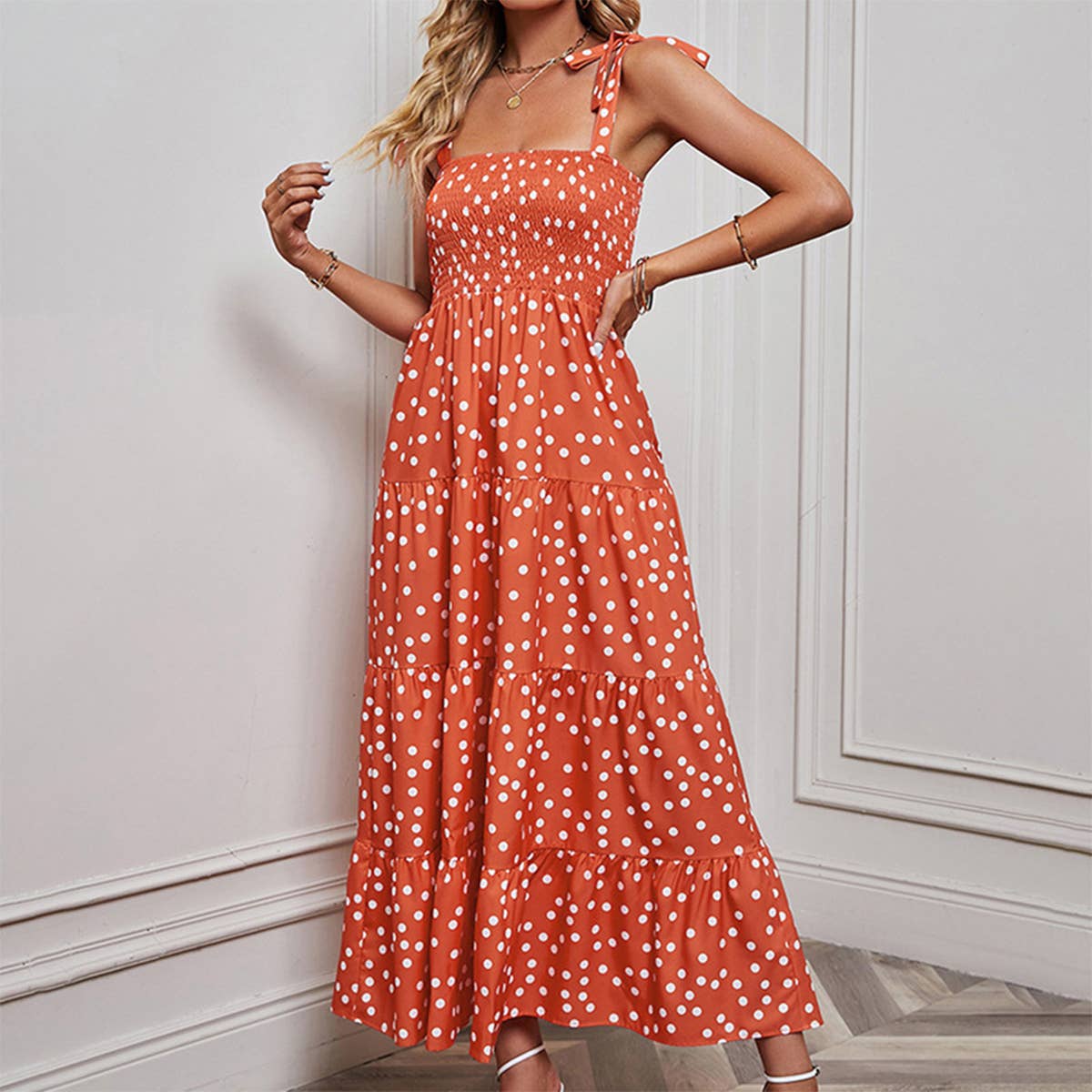 BACKLESS PRINTED HALTER STRAP LONG DRESS