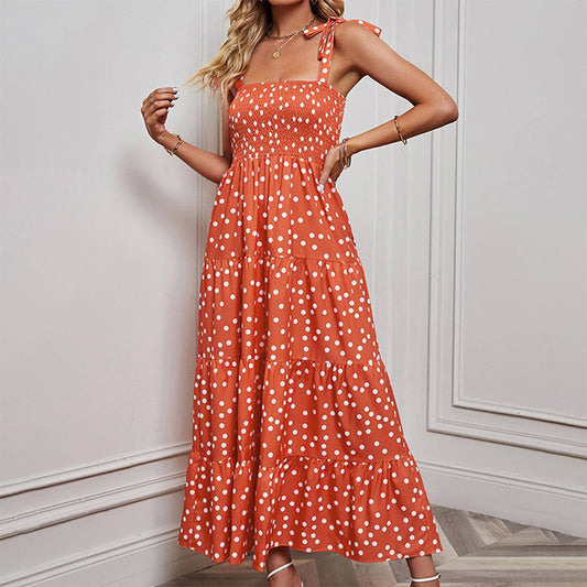 BACKLESS PRINTED HALTER STRAP LONG DRESS