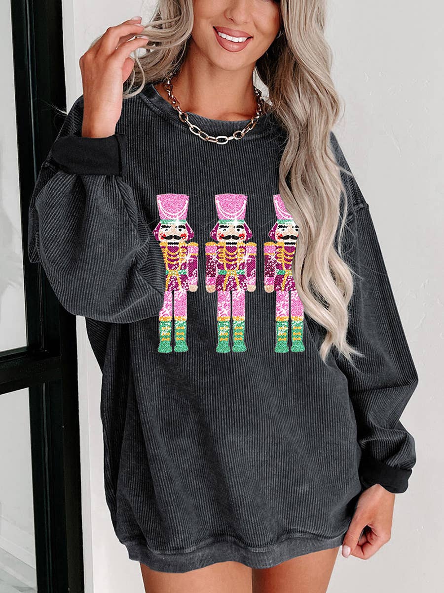 CREW NECK TREND SEQUIN PATCHWORK LOOSE HOODIE