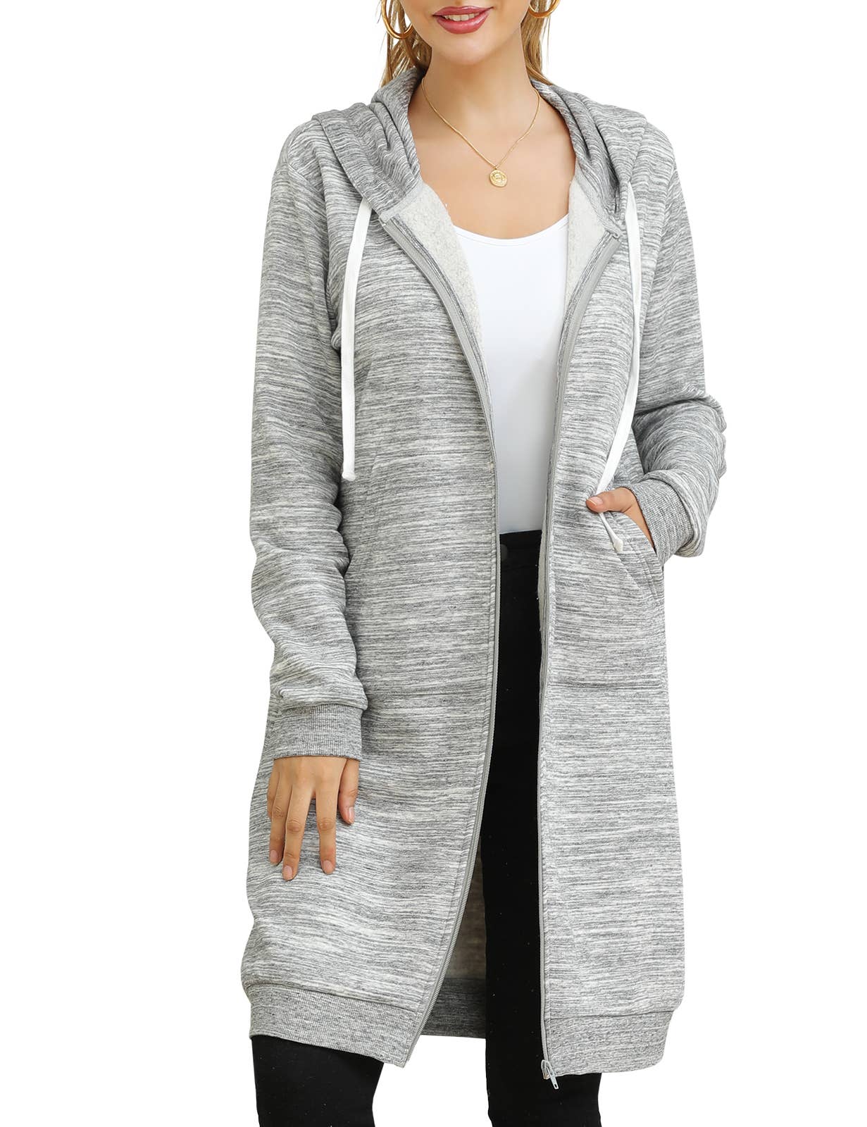 CWOHOL448_Lightweight Thin Zip-Up Hoodie Long Jacket