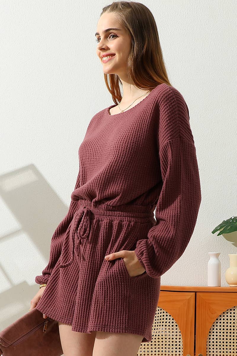 CWSJS138-P_PLUS SIZE R NECK WAFFLE KNIT SWEATER ROMPER