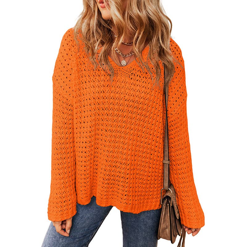 Casual design sense hollow-out pullover sweater