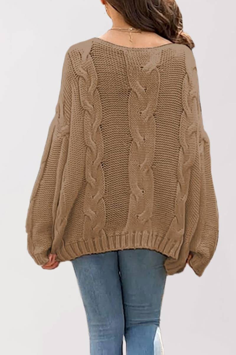 CWOSWL5853_ONE-SHOULDER LONG-SLEEVED PULLOVER SWEATER