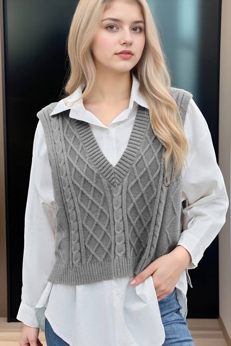 CWOV00138_SOLID COLOR V-NECK LOOSE VEST SWEATER