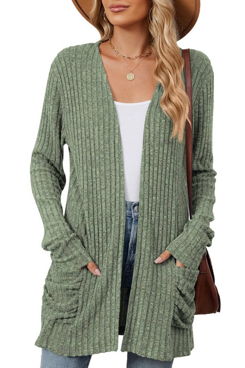 CWOCAL1881_SOLID COLOR POCKET LONG SLEEVE KNIT CARDIGAN