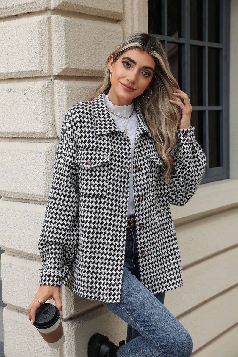 CWOCO0873_LAPEL PLAID POCKET LONG SLEEVE CARDIGAN COAT