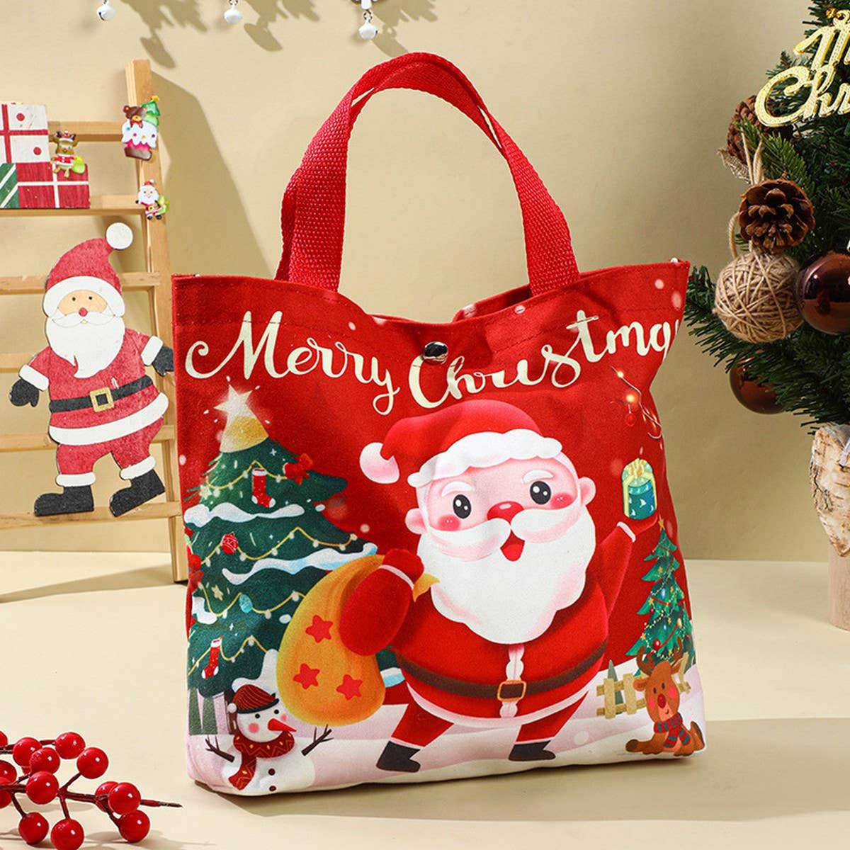 CWMM9357_CHRISTMAS EVE GIFT CANDY APPLE TOTE BAG