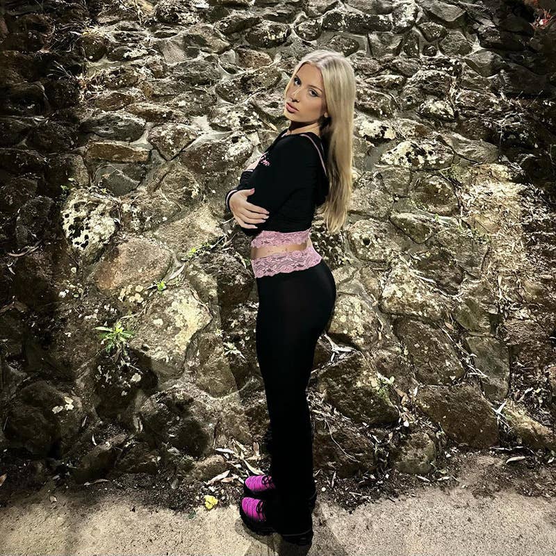 Colorblock lace hoodie & sport pants set