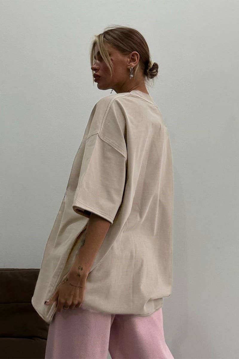 CWTTS1176_ROUND NECK WASHED DISTRESSED SHORT SLEEVE T-SHIRT