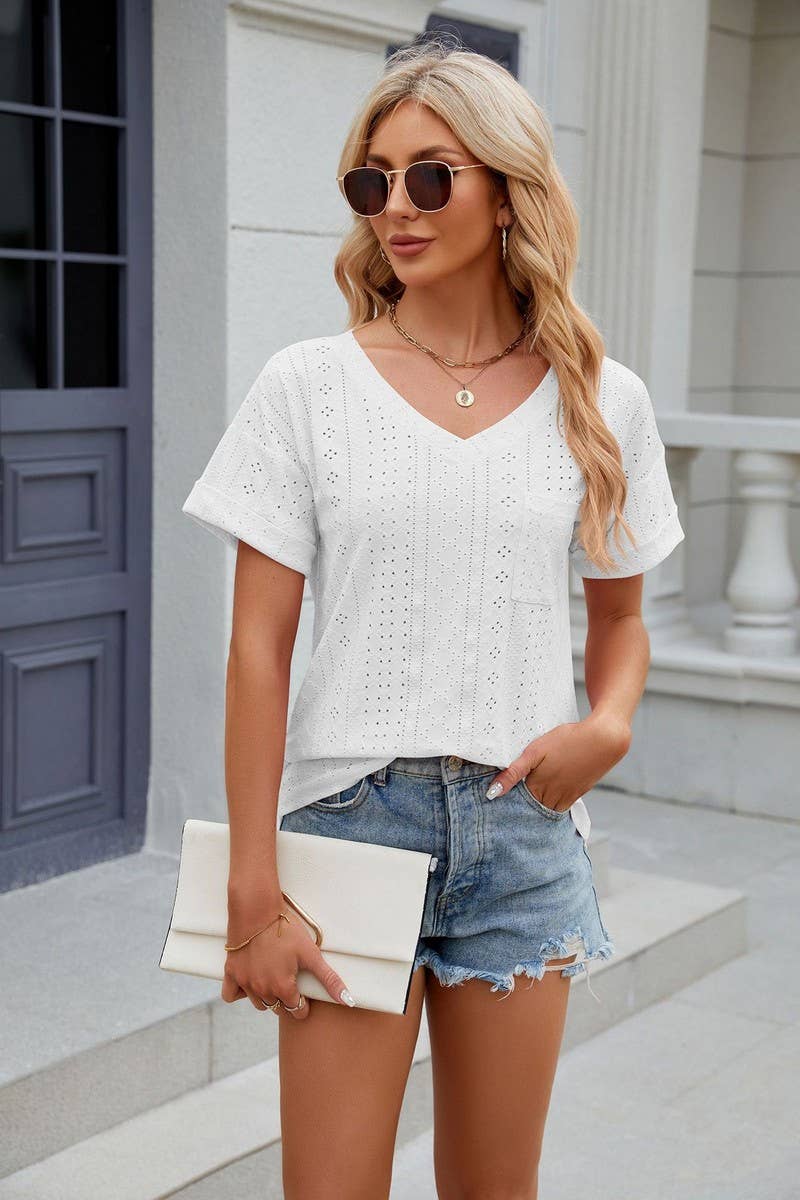 CWTTS0827_V-Neck Short Sleeve Knit Top