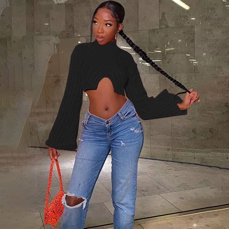 CREW-NECK TIGHT IRREGULAR CROP SWEATER