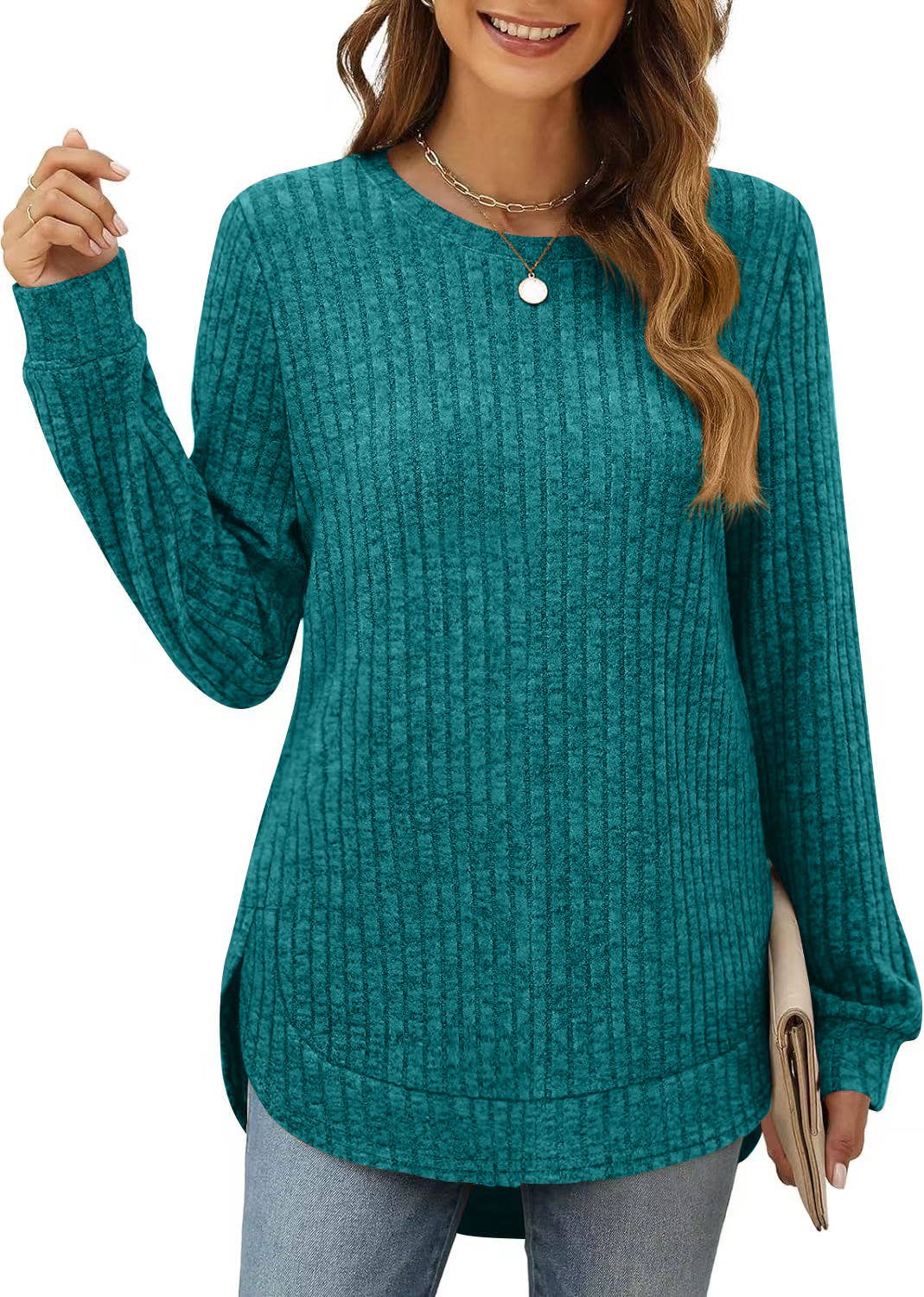 CWTTL1243_Crew Neck Pullover Casual Long Sleeve Top
