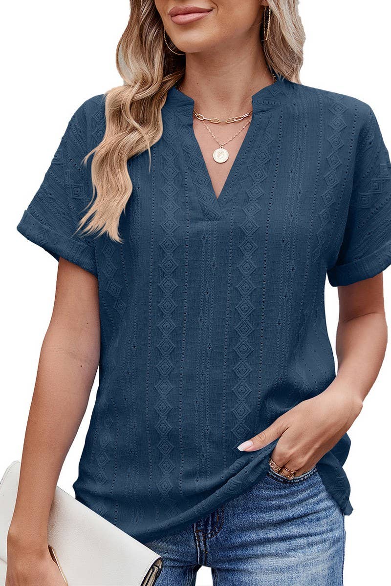 CWTBLS1723_SOLID COLOR V-NECK LOOSE CASUAL T-SHIRT TOP