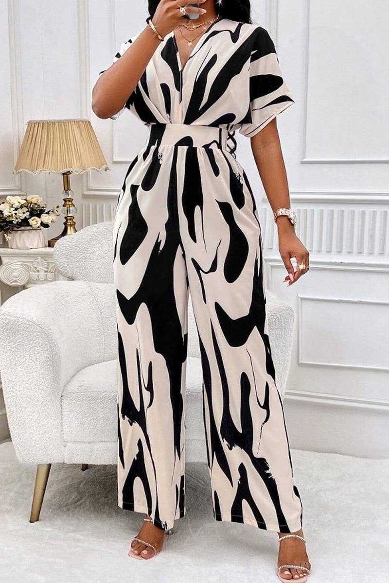 CWSJS1661_WOMEN'S PRINTED BATWING SLEEVE WIDE LEG JUMPSUIT