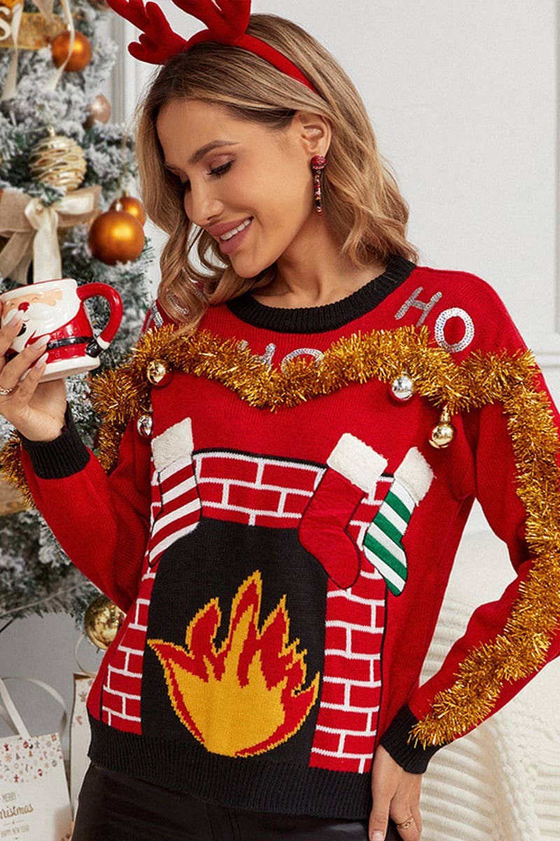 CWOSWL2441_CHRISTMAS DECORATION EMBROIDERY CHRISTMAS SWEATER