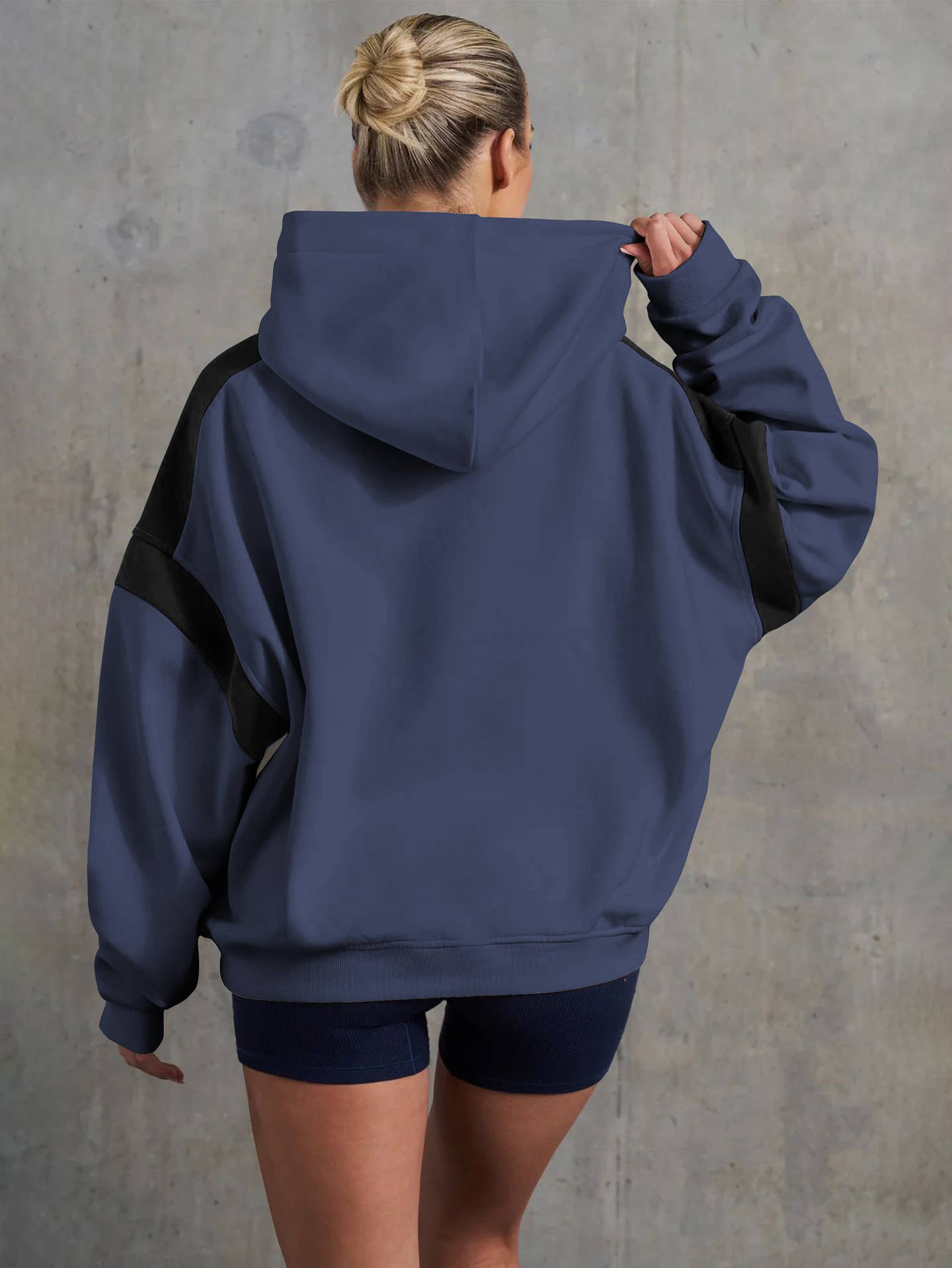 CONTRASTING OFF-SHOULDER BASEBALL HOODIE