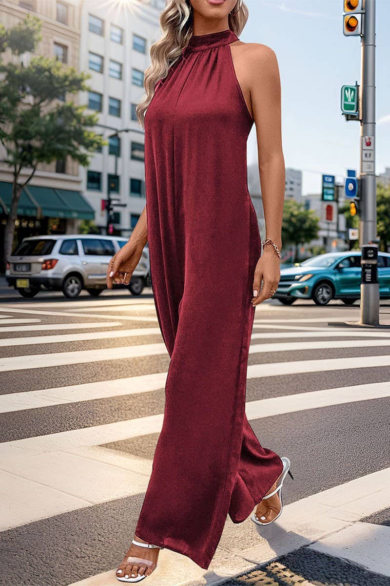 CWSJS0866_HALTER NECK SOLID COLOR STRAIGHT JUMPSUIT